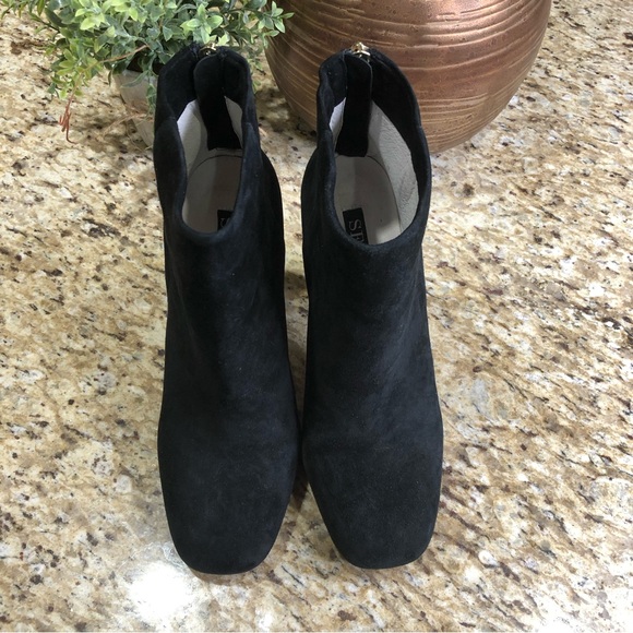 Senso Suede-like Black Round Toe Chunky Gold Heel Ankle Boots 39 - Picture 4 of 11